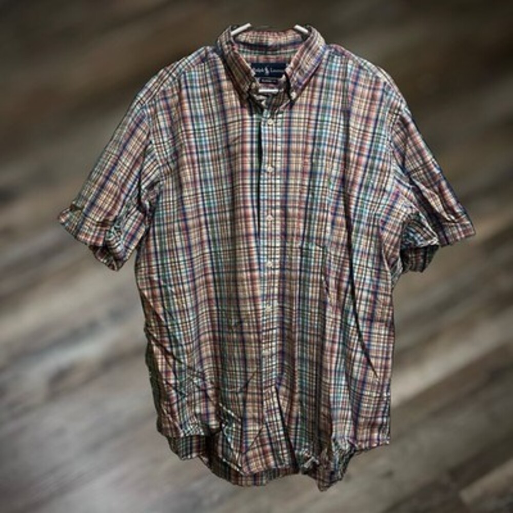 Ralph Lauren Men's Short Sleeve Plaid Button Down XL Multicolor Shirt - Cotton